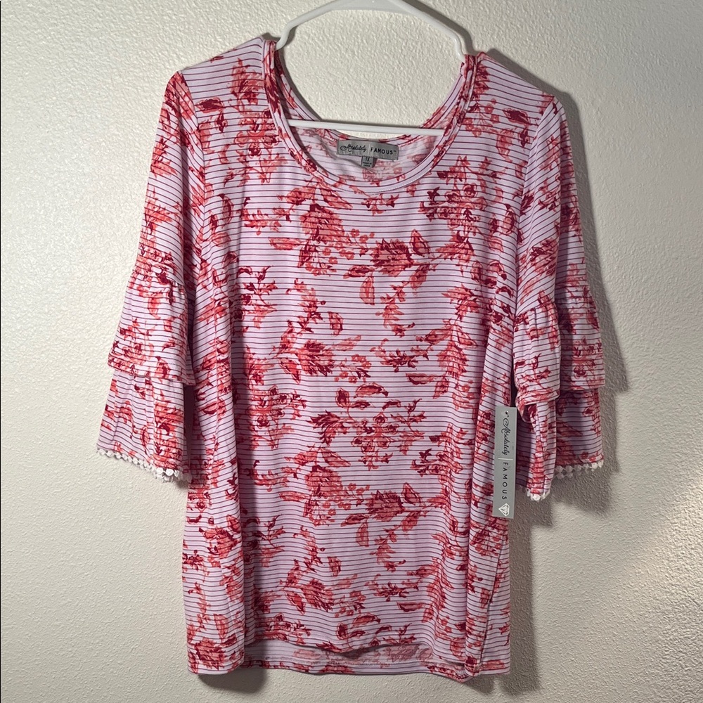 Absolutely Famous Floral Red and White Blouse
